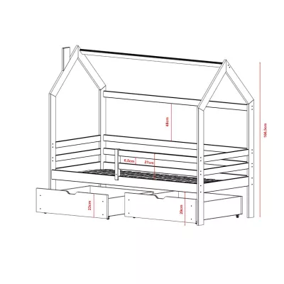 Dětská postel domeček 90x200 se šuplíky FLOREVIL - šedá