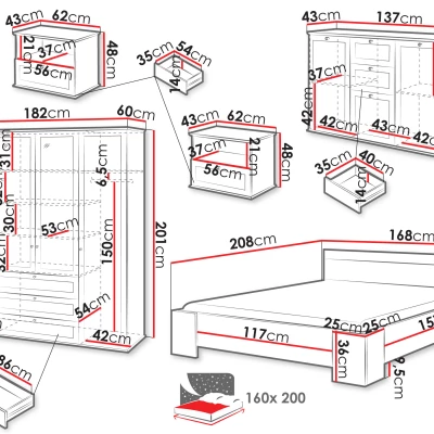 Ložnicová sestava s postelí 160x200 ZAWIS - dub lefkas / bílá