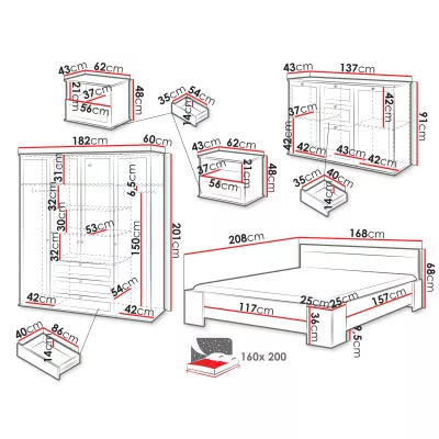 Ložnicová sestava s postelí 160x200 ZAWIS - dub lefkas / bílá