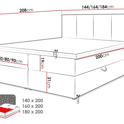 Boxpringová postel 140x200 CARMELA - šedá + topper ZDARMA