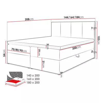 Boxpringová postel 140x200 CARMELA - šedá + topper ZDARMA