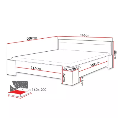 Manželská postel 160x200 s roštem ZAWIS - dub lefkas / bílá