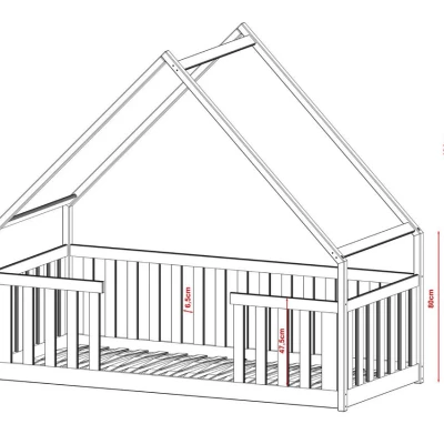 Dětská postel domeček 80x180 DAMTON - šedá