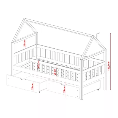 Dětská jednolůžková postel domeček 80x190 MARTINA - borovice