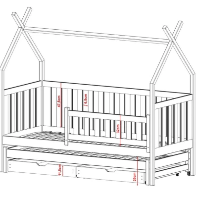 Dětská domečková postel 80x160 s přistýlkou MANY - borovice