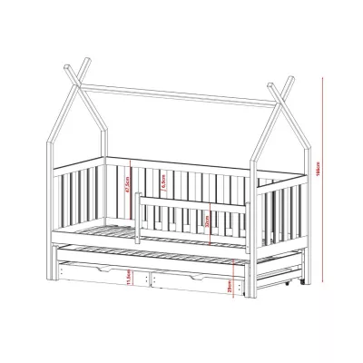 Dětská domečková postel 80x160 s přistýlkou MANY - borovice
