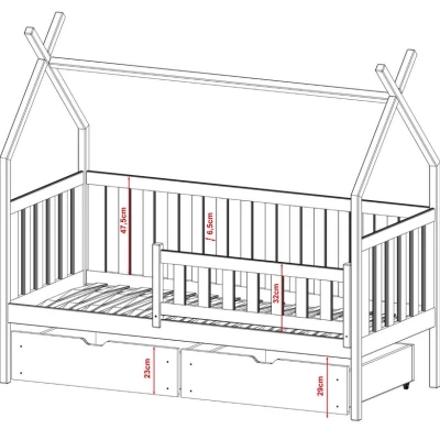 Dětská postel domeček 80x160 KATY - borovice