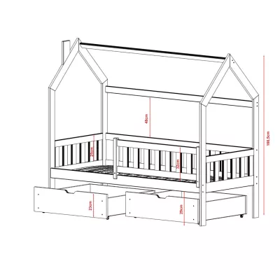 Dětská domečková postel 80x200 DIGGINS - borovice