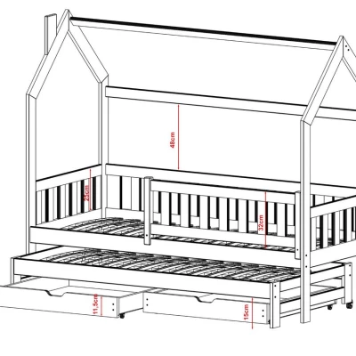 Dětská postel domeček 80x190 se zábranou GARNER - borovice