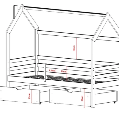 Dětská postel domeček 80x200 se šuplíky FLOREVIL - borovice