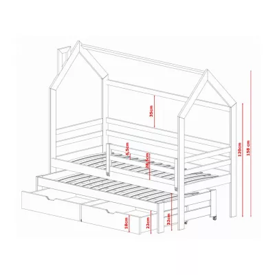 Dětská domečková postel 80x190 s přistýlkou a šuplíky EVADALE - bílá