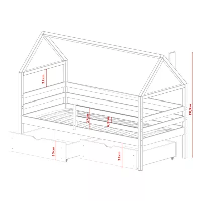 Dětská postel domeček 80x190 ALIA - borovice