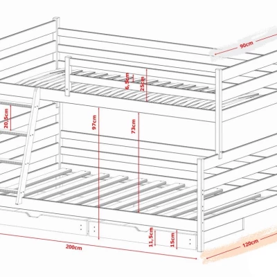 Patrová postel 90x200/140x200 ERINA - bílá