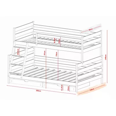 Patrová postel 90x200/140x200 ERINA - bílá