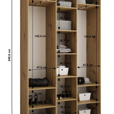 Šatní skříň s policemi 140/40 LORENA 3 - kašmír / zlatá