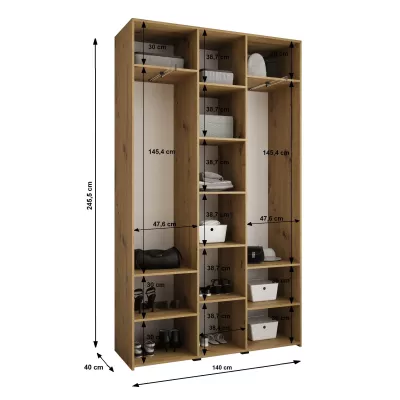 Šatní skříň s policemi 140/40 LORENA 3 - bílá / zlatá