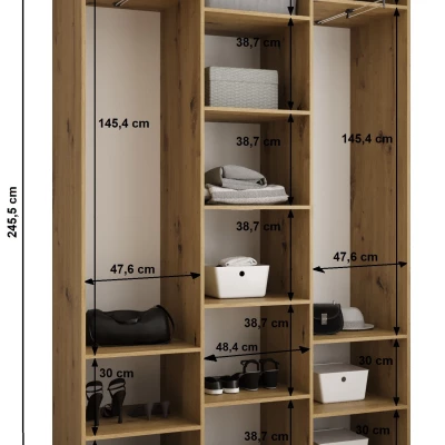Šatní skříň s policemi 150/40 LORENA 3 - kašmír / zlatá