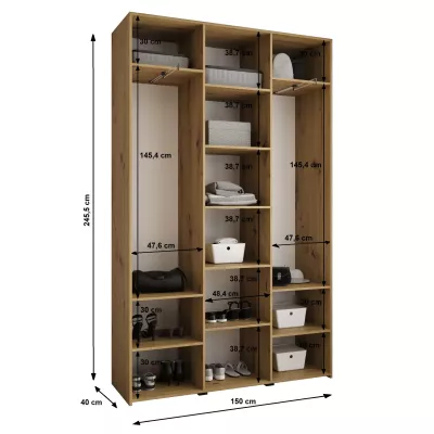 Šatní skříň s policemi 150/40 LORENA 3 - kašmír / zlatá