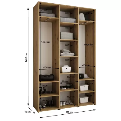Šatní skříň s policemi 160/40 LORENA 3 - kašmír / zlatá