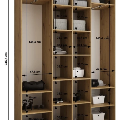 Šatní skříň s policemi 180/40 LORENA 4 - bílá / zlatá