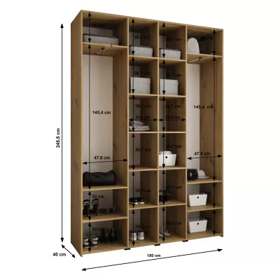 Šatní skříň s policemi 180/40 LORENA 4 - bílá / zlatá