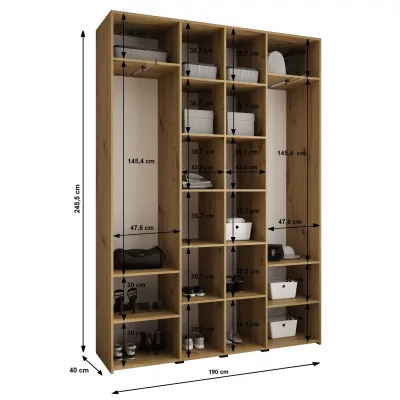 Šatní skříň s policemi 190/40 LORENA 4 - bílá / zlatá