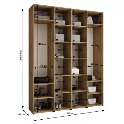 Šatní skříň s policemi 200/40 LORENA 4 - bílá / zlatá