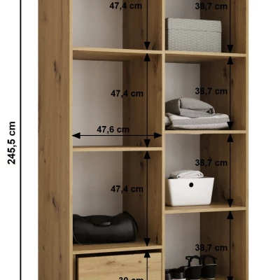 Šatní skříň s policemi 100/50 LORENA 2 - bílá / zlatá