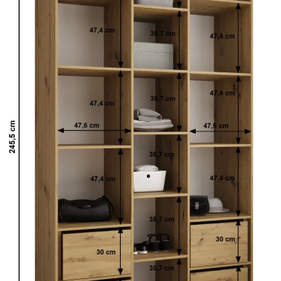 Šatní skříň s policemi 140/50 LORENA 3 - kašmír / zlatá