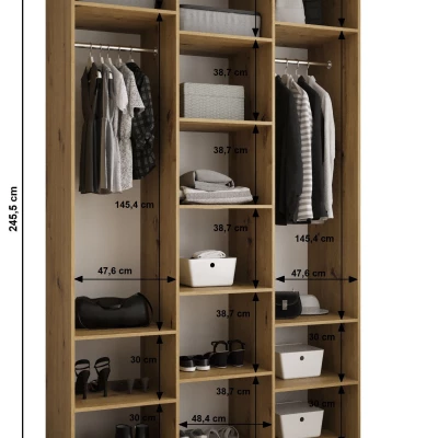Šatní skříň s policemi 150/50 LORENA 3 - kašmír / zlatá