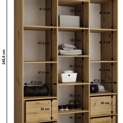 Šatní skříň s policemi 160/50 LORENA 3 - kašmír / zlatá