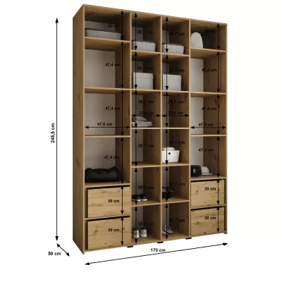 Šatní skříň s policemi 170/50 LORENA 4 - bílá / zlatá