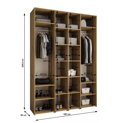 Šatní skříň s policemi 180/50 LORENA 4 - bílá / zlatá
