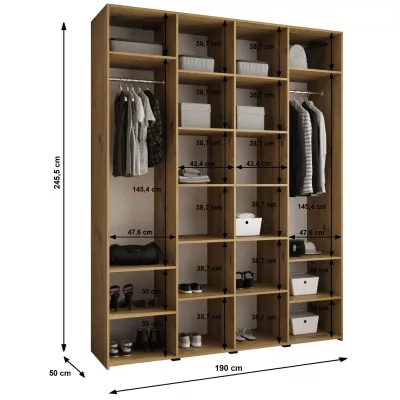 Šatní skříň s policemi 190/50 LORENA 4 - bílá / zlatá