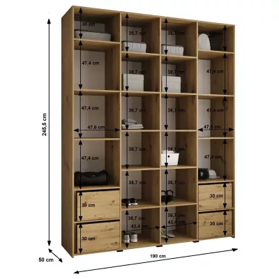 Šatní skříň s policemi 190/50 LORENA 4 - bílá / zlatá