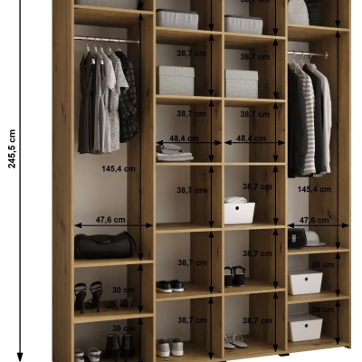 Šatní skříň s policemi 200/50 LORENA 4 - bílá / zlatá