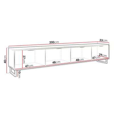 VÝPRODEJ - Široký TV stolek na nožkách OVERTON - 200 cm, bílý