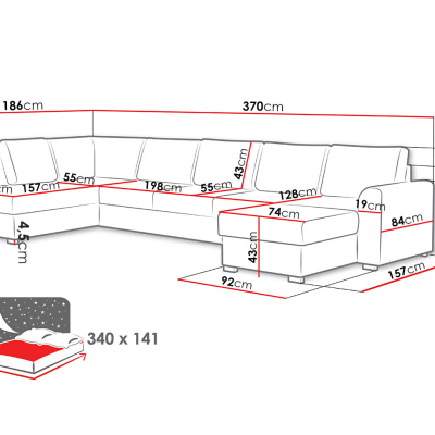 VÝPRODEJ - Sedačka do U na každodenní spaní TUCSON 2 - vínová, levý roh
