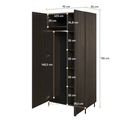 Dvoudveřová šatní skříň 92 cm MEXIA - jasan portland / černá