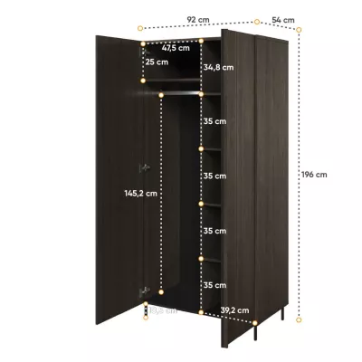 Dvoudveřová šatní skříň 92 cm MEXIA - jasan portland / černá