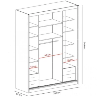 Šatní skříň 208 cm s posuvnými dveřmi BERLINA 1 - dub kraft bílý