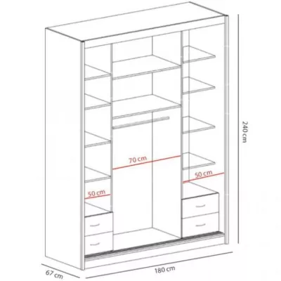 Šatní skříň 180 cm s posuvnými dveřmi se zrcadlem BERLINA 2 - dub kraft bílý