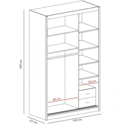 Šatní skříň 143 cm s posuvnými dveřmi a zrcadlem ANICA - dub sonoma