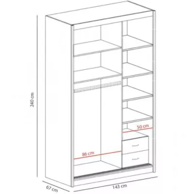 Šatní skříň 143 cm s posuvnými dveřmi a zrcadlem ANICA - dub kraft bílý