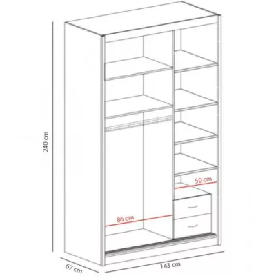 Šatní skříň 143 cm s posuvnými dveřmi ANICA - dub kraft bílý