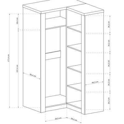 Rohová šatní skříň 106 cm BESS - jasan tmavý