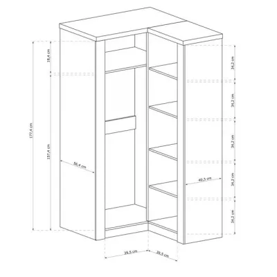 Rohová šatní skříň 106 cm BESS - jasan tmavý