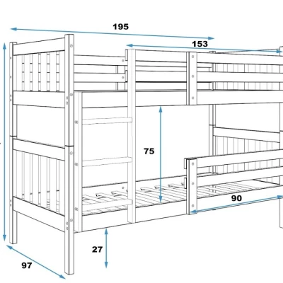 Dětská patrová postel 90x190 EUNIKA - přírodní