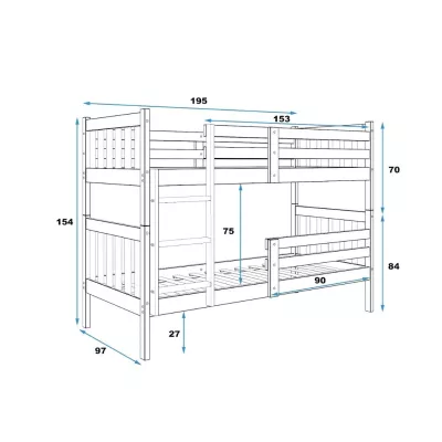 Dětská patrová postel 90x190 EUNIKA - přírodní