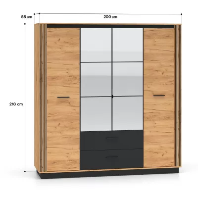 Čtyřdvéřová šatní skříň 200 cm MING - dub craft zlatý / černá